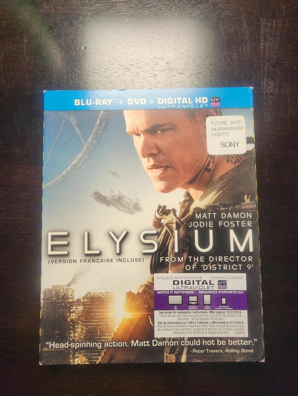 2/25$ Sony Elysium Blu-ray + DVD Combo -Blue and Silver Cover